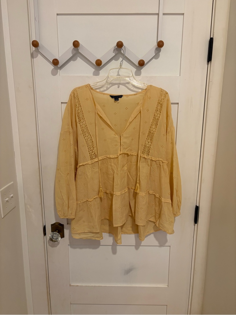 American Eagle Outfitters Yellow Eyelet Peasant Blouse